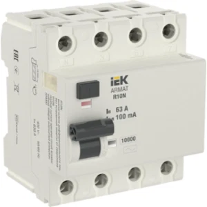 IEK ARMAT Выключатель дифференциального тока R10N 4P 63А 100мА тип AC - AR-R10N-4-063C100 IEK ARMAT Выключатель дифференциального тока R10N 4P 63А 100мА тип AC - AR-R10N-4-063C100