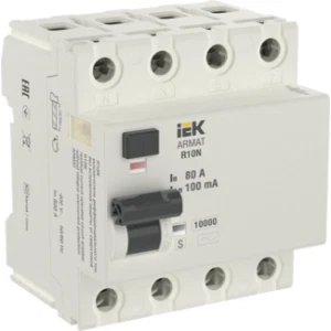 IEK ARMAT Выключатель дифференциального тока R10N 4P 80А 100мА тип AC-S - AR-R10N-4-080CS100 IEK ARMAT Выключатель дифференциального тока R10N 4P 80А 100мА тип AC-S - AR-R10N-4-080CS100