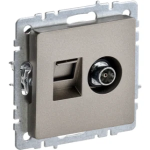 IEK BRITE Розетка двойная TV+RJ45 кат.5E РТВ/РК12-БрШ шампань - BR-AK20-1-K37 IEK BRITE Розетка двойная TV+RJ45 кат.5E РТВ/РК12-БрШ шампань - BR-AK20-1-K37