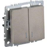 IEK BRITE Выключатель 2-клавишный с индикацией 10А ВС10-2-1-БрШ шампань