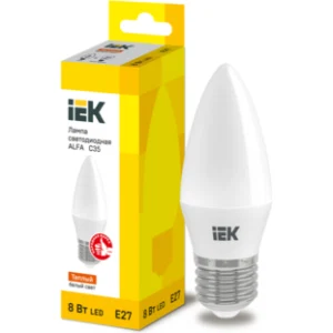 IEK Лампа светодиодная ALFA C35 свеча 8Вт 230В 3000К E27 - LLA-C35-8-230-30-E27 IEK Лампа светодиодная ALFA C35 свеча 8Вт 230В 3000К E27 - LLA-C35-8-230-30-E27