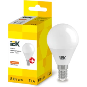 IEK Лампа светодиодная ALFA G45 шар 8Вт 230В 3000К E14 - LLA-G45-8-230-30-E14 IEK Лампа светодиодная ALFA G45 шар 8Вт 230В 3000К E14 - LLA-G45-8-230-30-E14