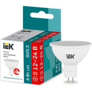 IEK Лампа светодиодная MR16 софит 8Вт 12-24В 4000К GU5,3 - LLE-MR16-08-12-24-40-GU5 IEK Лампа светодиодная MR16 софит 8Вт 12-24В 4000К GU5,3 - LLE-MR16-08-12-24-40-GU5