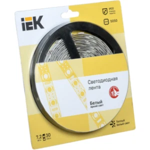 IEK Лента светодиодная 5м блистер LSR-5050WW30-7,2-IP20-12V - LSR2-1-030-20-1-05 IEK Лента светодиодная 5м блистер LSR-5050WW30-7,2-IP20-12V - LSR2-1-030-20-1-05