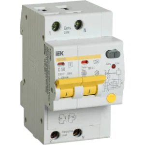 IEK Дифференциальный автоматический выключатель АД12MS 2Р 50А 300мА - MAD123-2-050-C-300 IEK Дифференциальный автоматический выключатель АД12MS 2Р 50А 300мА - MAD123-2-050-C-300