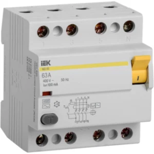 IEK Выключатель дифференциальный (УЗО) ВД1-63 4Р 63А 100мА - MDV10-4-063-100 IEK Выключатель дифференциальный (УЗО) ВД1-63 4Р 63А 100мА - MDV10-4-063-100
