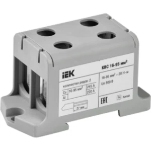 IEK Клемма вводная силовая КВС 16-95мм2 2х-рядная серая - YZN13-095-K03 IEK Клемма вводная силовая КВС 16-95мм2 2х-рядная серая - YZN13-095-K03