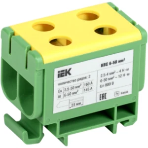 IEK Клемма вводная силовая КВС 6-50мм2 2х-рядная PE - YZN23-050-K52 IEK Клемма вводная силовая КВС 6-50мм2 2х-рядная PE - YZN23-050-K52